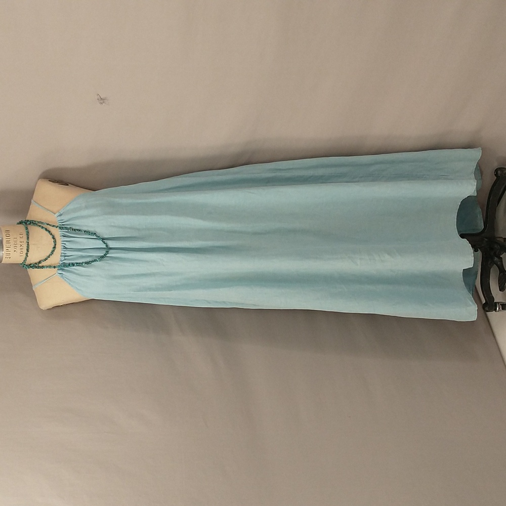 100% Linen Maxi Shift Pale Turquoise Aqua Summer Natural Sizing See Measurements